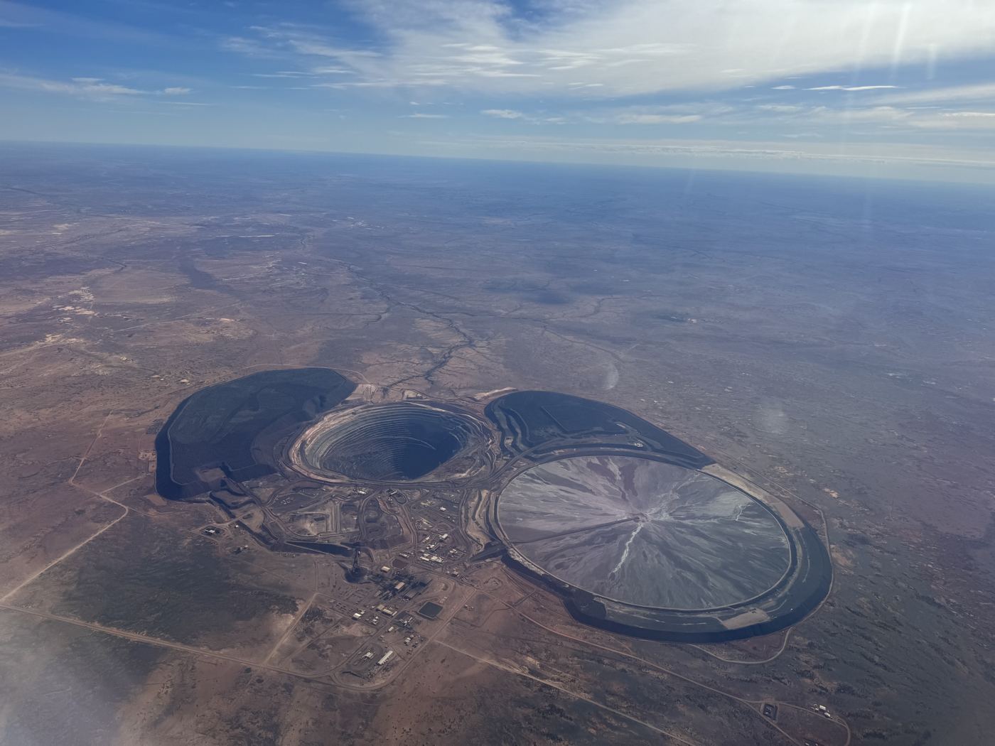 Aerial view of open pits